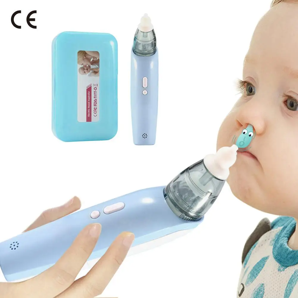 Детский носовой аспиратор Электрический Безопасный гигиенический очиститель носа с музыкой регулируемый размер всасывания для новорожденных мальчиков и девочек - Цвет: Синий