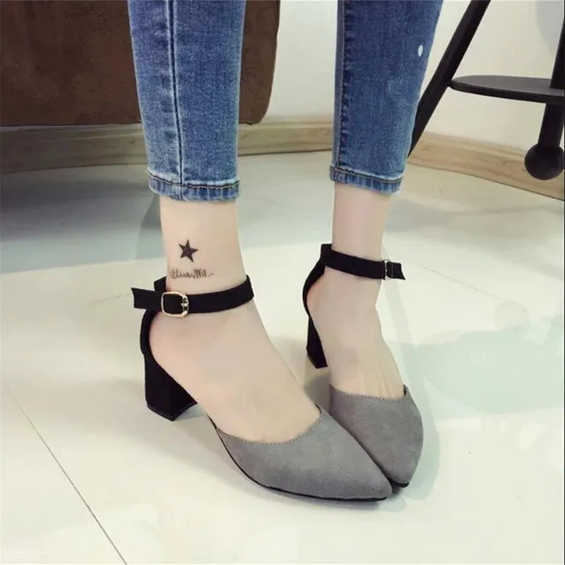 

Women's shoes 2017 Spring and Autumn OL brand high-heeled shoes pointed suede with a single shoe comfortable professional shoes