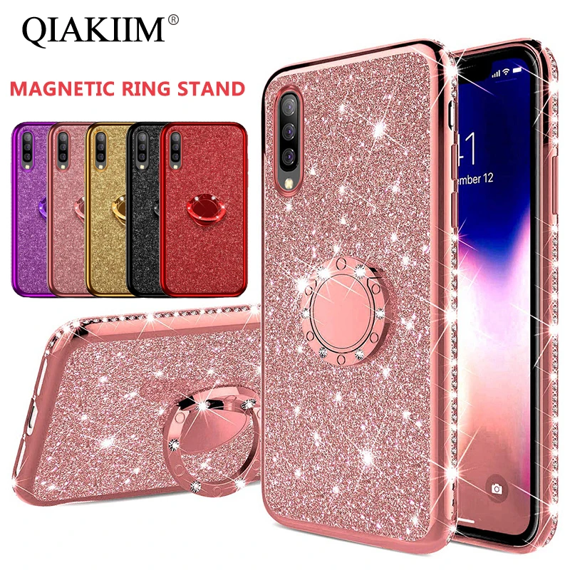 

Bling Diamond Magnetic Finger Ring Kickstand Case For Samsung Galaxy A30 A40 A50 A60 A70 M20 M30 A6 A8 Glitter Powder Soft Cover