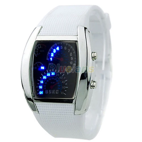 

HOT SALE RPM Turbo Blue Flash LED Mens Sports Car Meter Dial Watch Store 51