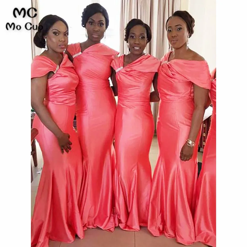 Mermaid Off-the-Shoulder Floor-Length Satin Bridesmaid Dresses