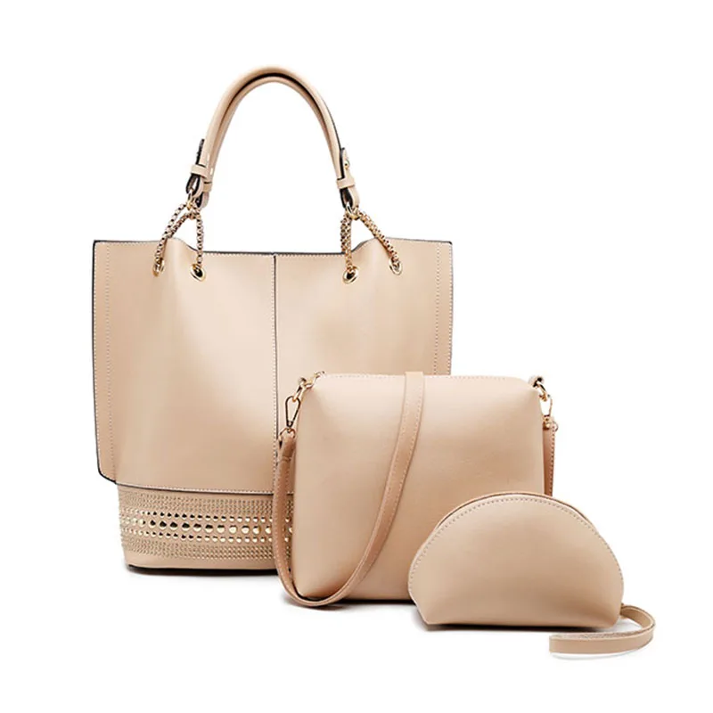 

Women Composite Handbags 3PCS/Set PU Leather Female Shoulder Bags Solid Rivet Designer Ladies Messenger Bag Casual Totes