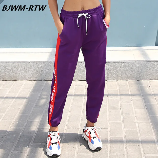 Cheap Letter Print Contrast Stitching Elastic Waist Strap Running Tracks Training Pants Loose Quick Dry Sweatpants Women Sportswear Cheap Letter Print Contrast Stitching Elastic Waist Strap Running Tracks Training Pants Loose Quick Dry Sweatpants Women Sportswear