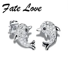Fate Love New Fashion Dazzle Tiny Beads Earrings Woman Jewelry Cute Animal Dolphin Shape White Gold