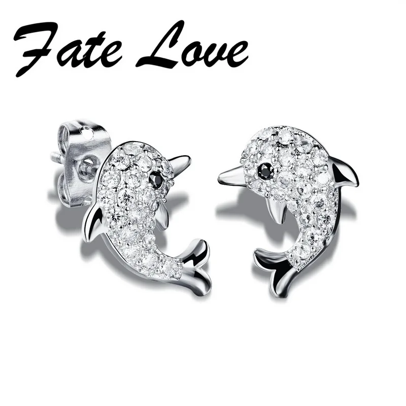 New Fashion Crystal font b Earrings b font For Woman Jewelry Cute Animal Dolphin Shape White