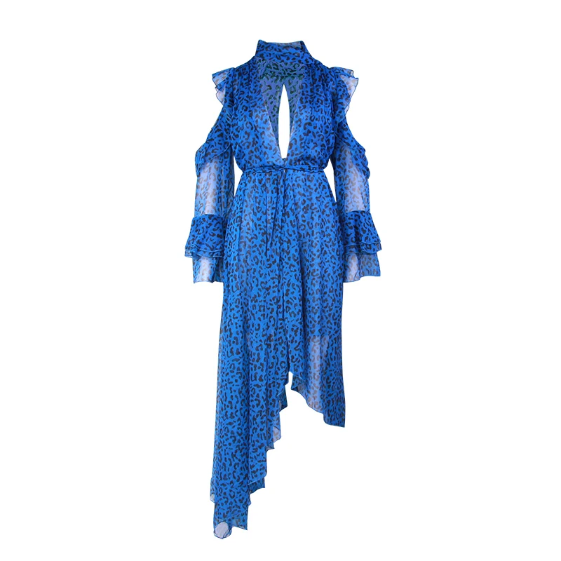 TWOTWINSTYLE винтажное модное леопардовое платье для женщин с открытыми плечами, асимметричное Макси платье для женщин Мода