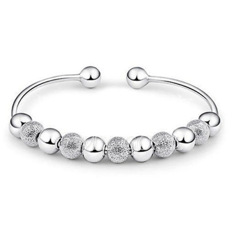 2019 New Women Lucky Cuff Bangles Bracelets Silver Color Beads Open Adjustable Fashion Wedding Jewelry Gifts | Украшения и