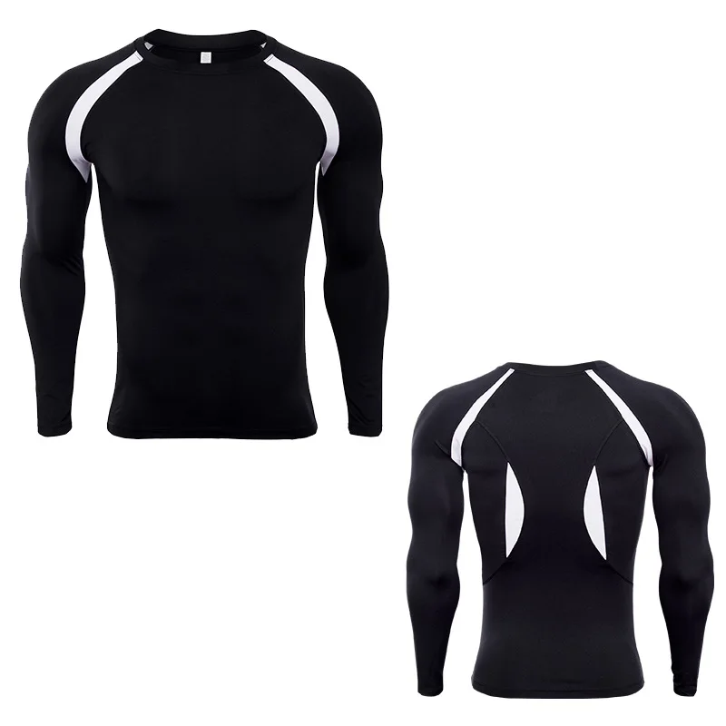 

long sleeves Sport Tee Shirts Men Short Sleeve O-Neck T-shirts Elasticity Patchwork Breathable Compression Sport Tight Tee Tops