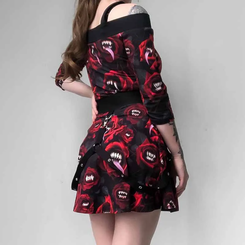 Готическая мини-юбка в складку, Женский комплект из двух предметов, черная, красная, сексуальная, высокая, темная юбка, женская, для вечеринки, в стиле панк, короткие юбки с ремешком
