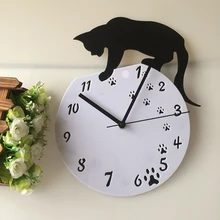 Horloge murale intelligente en acrylique, petit mouvement de chat noir, décoration artistique à Quartz pour la maison, nouveauté 28x30CM
