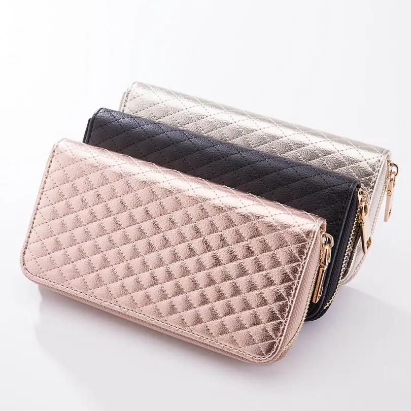 Cartera Para Mujer Carteras Con Doble Cremallera Cartera Larga Para-Rosa Cartera Para Mujer Carteras Con Doble Cremallera Cartera Larga Para-Rosa