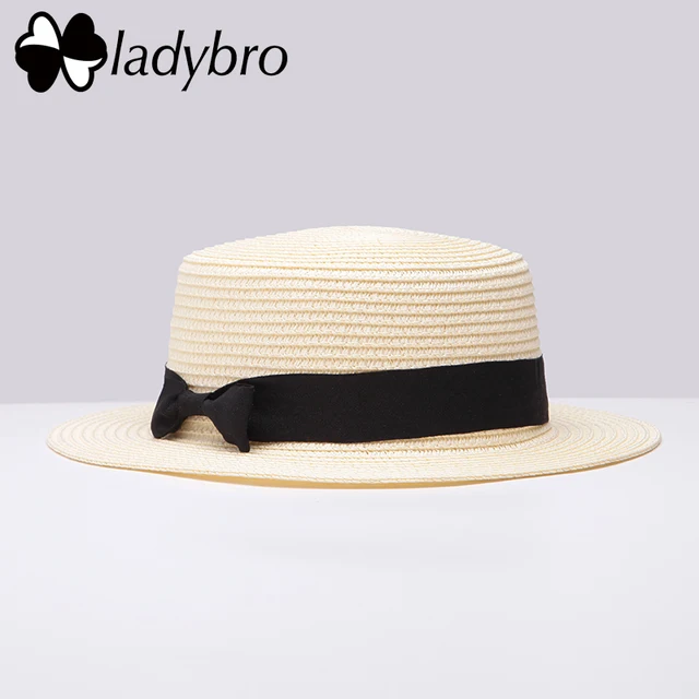Summer Women Beach Hat Female Casual Hat Lady Ribbon Classic Bowknot Straw Flat Sun Hat 3