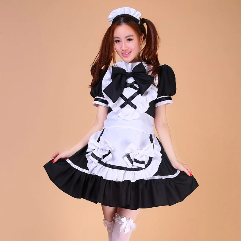 Maid Costume Bowknot Maid Lolita Dress Halloween Maid Cosplay Anime Perform...