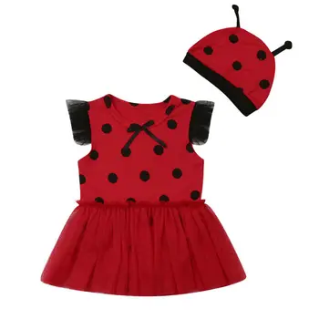 

UK Baby Girl Clothes Cartoon Animal Dot Mini Dress Lace Tulle Sleeve Summer Sundress+Hat