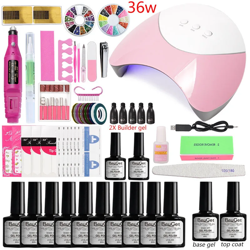 

Nail Set 36W UV LED Lamp for Manicure 10pcs Gel Nail Polish Set Kit Soak Off Gel Varnish for Nail Art Set Dryer Machine Tools