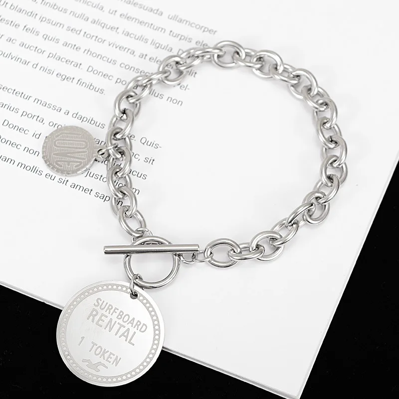 

2019 Stainless Steel Personality Men Women Punk Hip Hop Bracelet Hand Decorate Coin Letter Chain Accessories Jewelry Bracelets