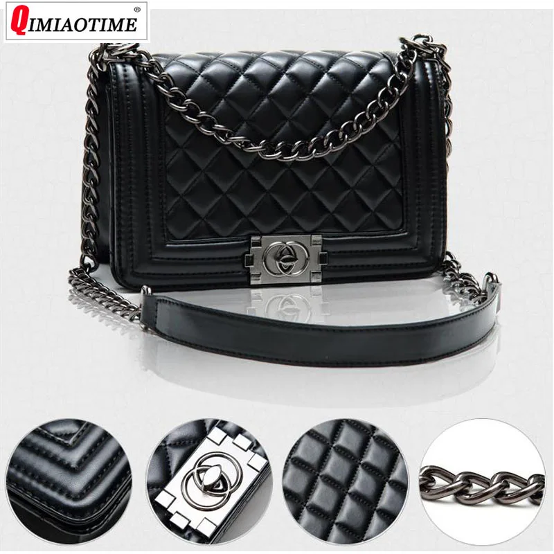 

2018 New Shoulder Messenger Bag Quality Sheepskin Diamond Lattice Chain Small Bag Small Square Bag Leather Handbag Women Bag