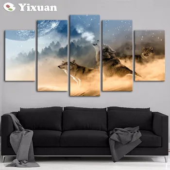 

5 Panels HD Printed Animal two Wolf Painting Canvas Print Room decor print poster Picture Canvas Yixuan