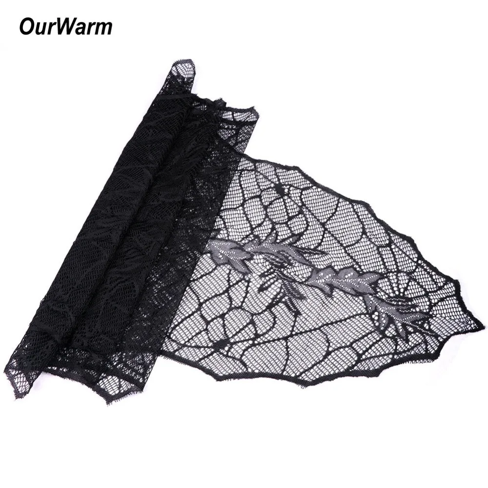 

OurWarm Black Leaf Table Runners for Halloween Party 188*55cm Lace Leaf Web Tablecloth Halloween Web Fireplace Mantle Decor