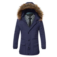2017 Winter Autumun Fashion Men Slim Fur Collar Thickening Cotton padded Clothes Warm Casual Long Parkas