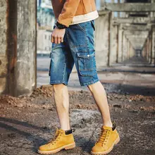 Красивые новые штаны-карго из денима, летние модные мужские облегающие шорты с боковыми карманами, большие размеры, однотонные мужские джинсы, короткая брендовая одежда 61