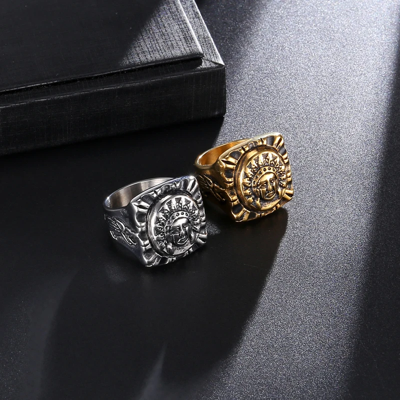 

HIP Hop Gold Silver Color Stainless Steel Tribal leader Square Rings for Men Women Jewelry Gold Ring Dropshipping