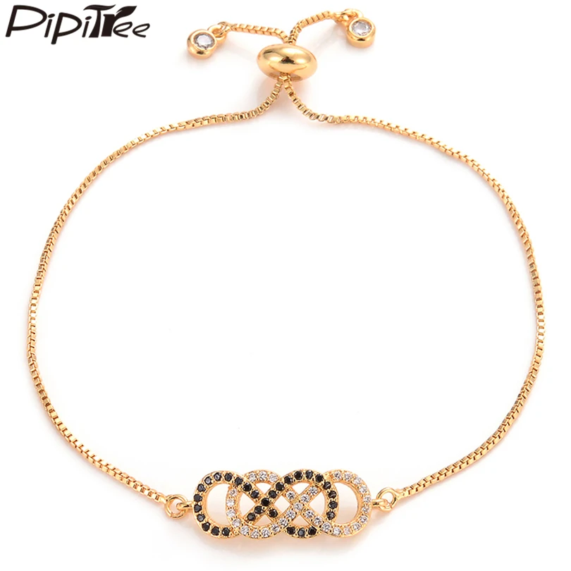 

Pipitree White and Black CZ Zircon Double Infinity Bracelet Lovers Couple Jewelry Slider Chain Charm Bracelets for Women Wedding