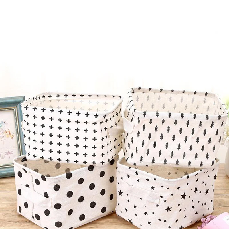 

1Pc Cotton Linen Desktop Storage Basket Sundries Storage Box Underwear Cosmetic Organizer Jewelry Stationery Container