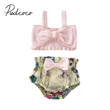 Г. летняя одежда для малышей милые комплекты одежды для маленьких девочек розовый жилет без рукавов с бантом укороченные топы+ шорты с цветочным рисунком комплект из 2 предметов