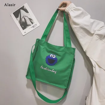 

Alasir Cartoon Embroidered Canvas Shoulder Bag Lady Handbag Leisure Simple Embroidered Canvas Crossbody Bags For Women