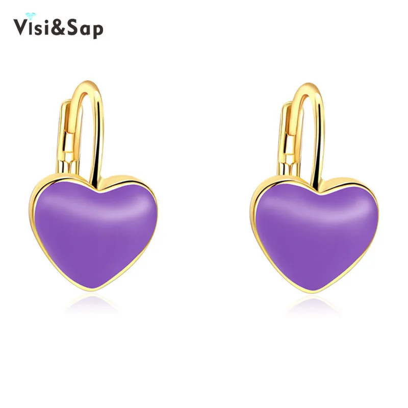 

Visisap Hot Red Purple Heart Shape Hoop Earrings For Women Valentine Gifts Cute Fine Earring Gold Color Fashion Jewelry VAKE161