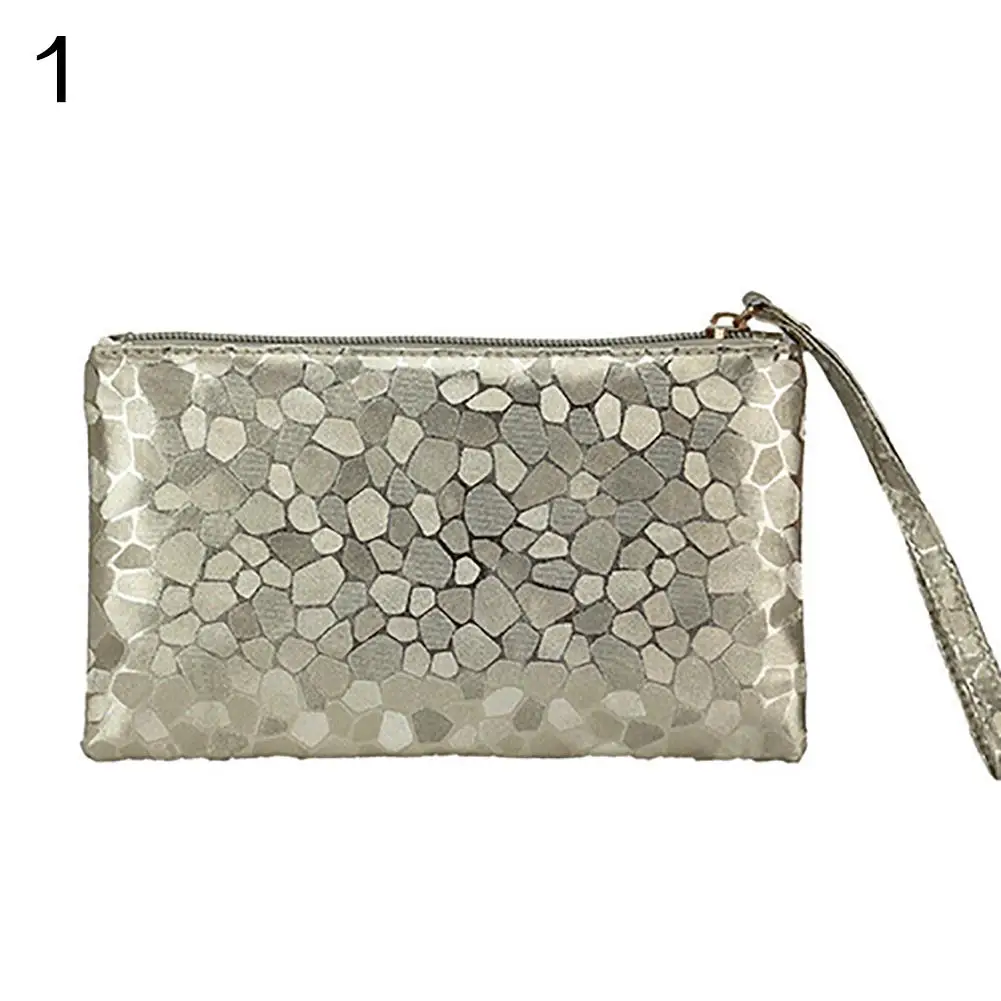 

Glitter Leather Women's Wristlet Clutch Purse Travel Toiletry Makeup Bag