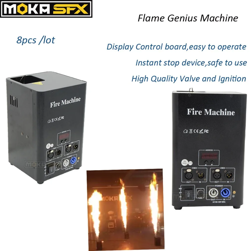 

8pcs One Head Fire Machines Display Board DMX Stage Flame Machines for Wedding Nightclub Club Concert Event Party Decoration