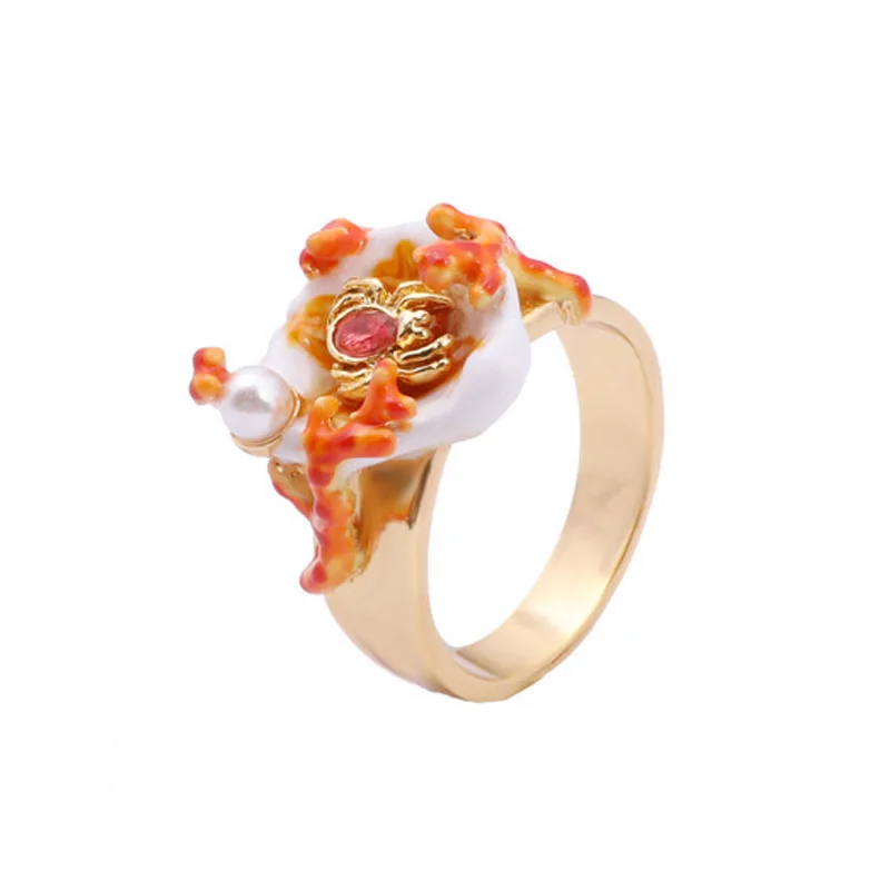 

Luxury unique mini lovely spider flower gem rings for women enamel glaze ring lady party jewelry fashion 2018 new