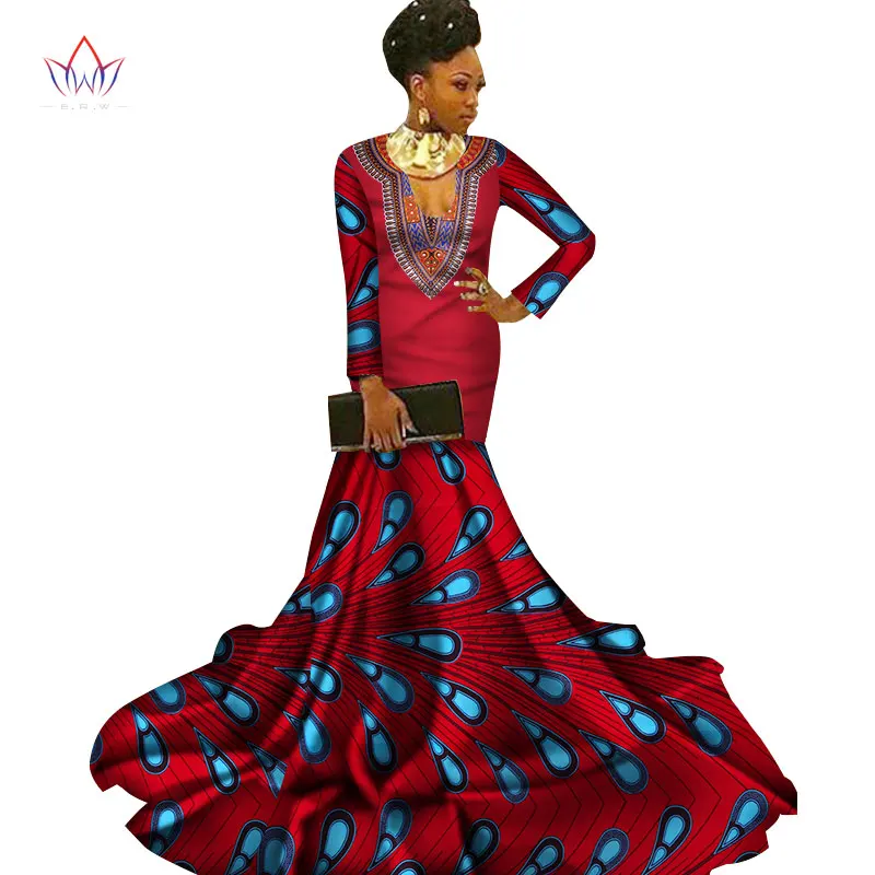 Платье-русалка в африканском стиле, Новое поступление, длинные рукава, длина до пола, женское вечернее платье для торжественных случаев, африканские вечерние платья для женщин, WY2960