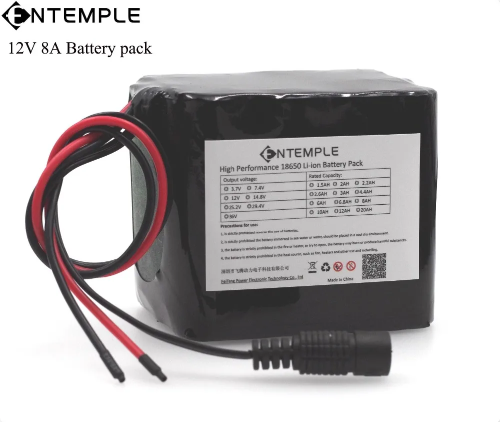 

ENTEMPLE Protected 12 V 8Ah 18650 lithium Rechargeable battery 12.6v 8000 mAh with PCB For 75W LED lamp Xenon