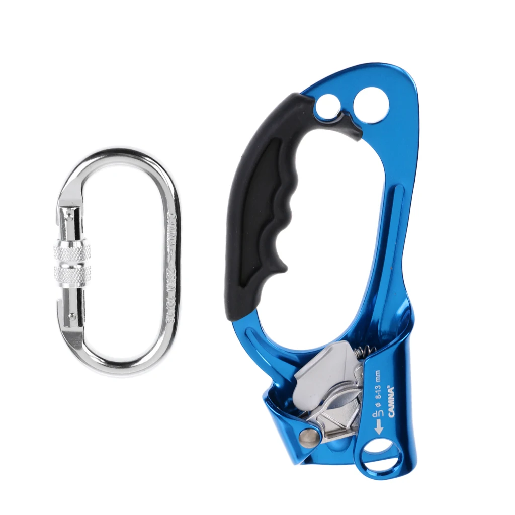 Rock Climbing Ascender for Right Hand Blue with Auto Lock Carabiner