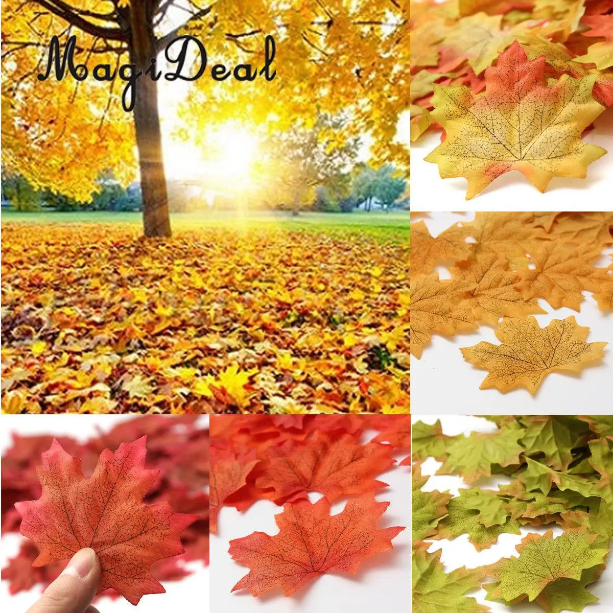 MagiDeal 200 Piece Artificial Maple Leaf Autumn Leaves Stage Props Decor 100x Yellow and 100x Wine Red