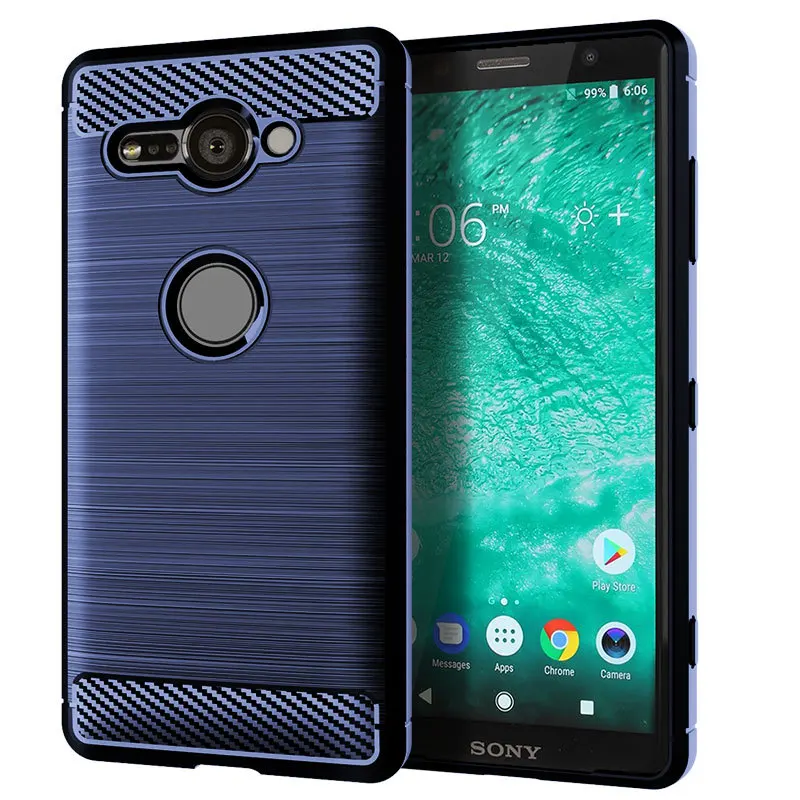 Armor Case For SONY XZ2 Brushed Carbon Fiber Texture Soft Silicone Phone Back Cover Xperia Compact/XZ2 Premium Capa |