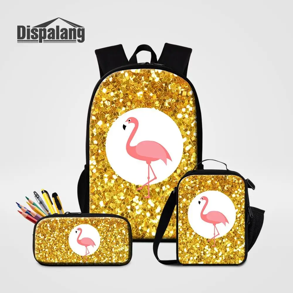 3 Set4 3 PCS Set 16 Inch Backpack With Pencil Case Lunchbag For School Flamingos Animal School Bags Children Custom Design Bagpack Pack - Цвет: 3 Set4