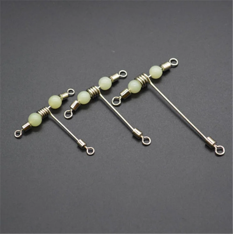 5pcs 3 Way Luminous T-shape Fishing Swivels Connector Rolling Swivel With Pearl