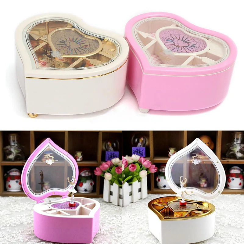 1PC Heart Shaped Jewellery Music Box Ballerina Dancer Christmas Gift Decoration