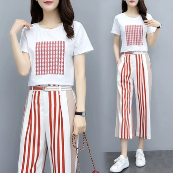 

Spring Striped Two Piece Set Top And Pants Casual Tracksuit Women Conjunto Feminino Ensemble Femme Deux Pieces Women's Costumes