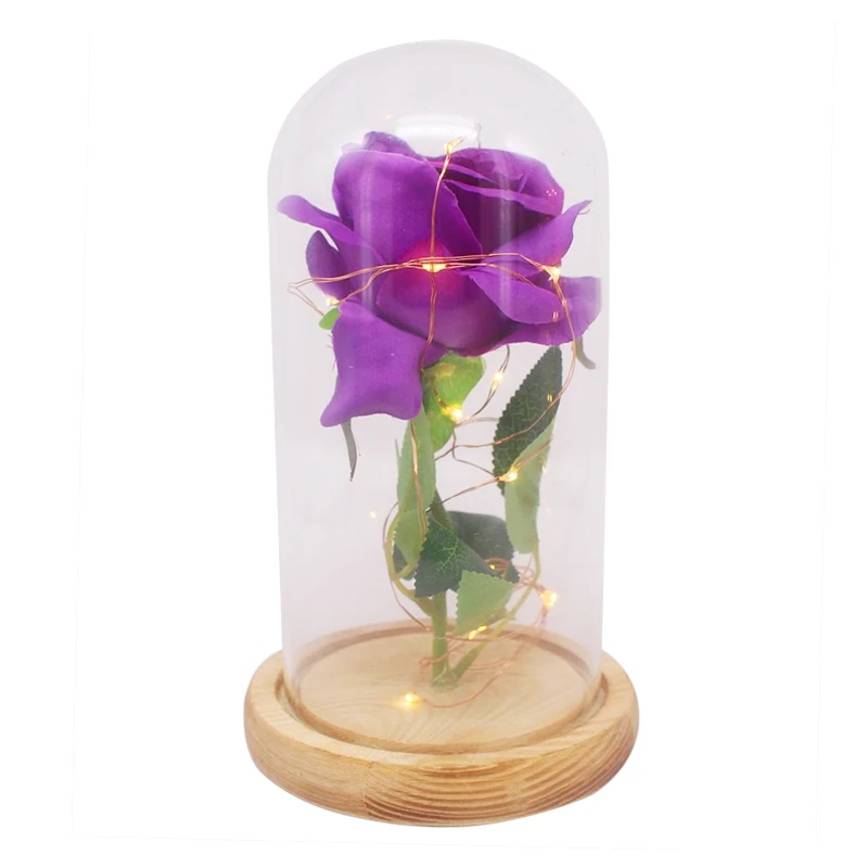 

HOT Beauty And The Beast Gold-plated Red Rose With LED Light In Glass Dome For Wedding Party Mother's Day Gift