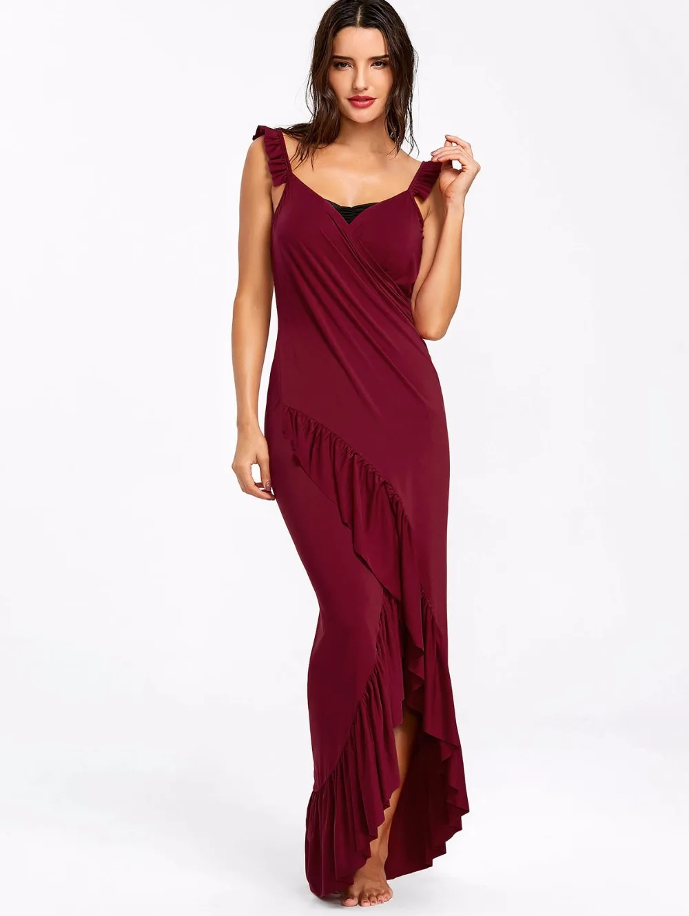 VESTLINDA Beach Dress 2018 Summer Long Flounce Wrap Dress Women Spaghetti Strap Maxi Dresses Robe Femme Sexy Vestidos De Festa 7