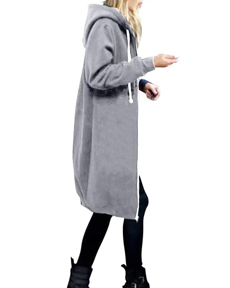 Осень зима ZANZEA женские толстовки Толстовка свободного покроя длинное пальто с карманами на молнии Верхняя одежда куртка с капюшоном топы размера плюс