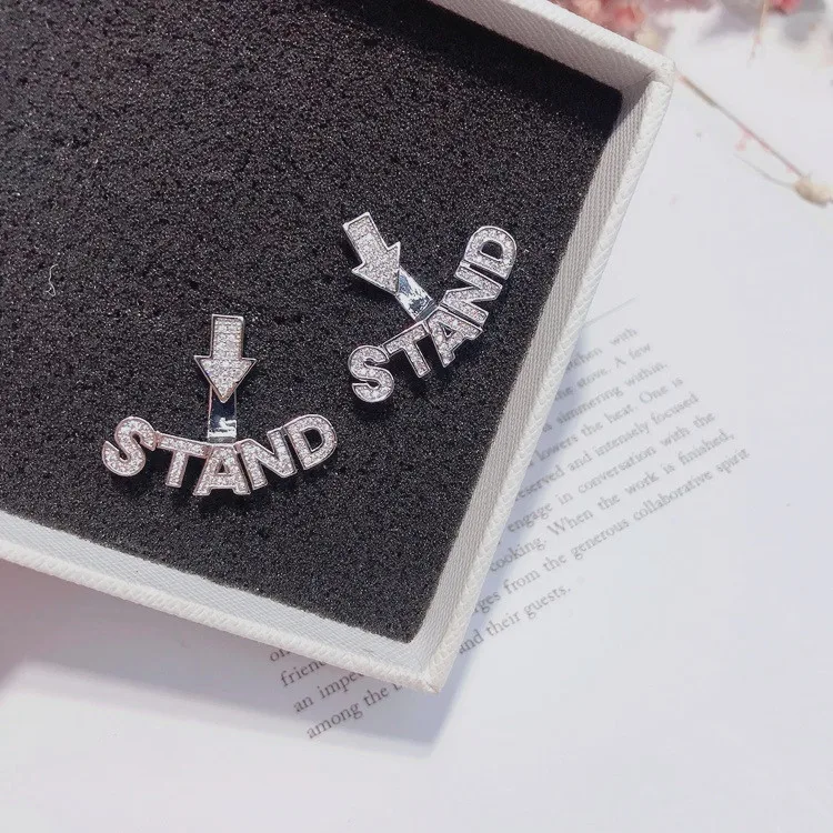 letter arrow CZ earring 925 silver pin Hypoallergenic fadeless alloy fashion jewelry stud earrings for women girl Christmas gift