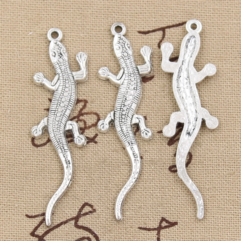 8pcs Charms Gecko Lizard 56x15mm Antique Making Pendant fit Vintage Tibetan Bronze Silver color DIY Handmade Jewelry | Украшения и
