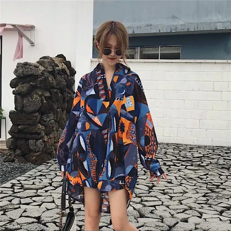 

New arrivel Japanese Ulzzang Harajuku style loose Sunscreen Personality pattern printing Student long-sleeved T-shirt
