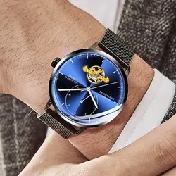 WISHDOIT новый для мужчин s часы Роскошный пояс сетки Tourbillon автоматические механические часы для мужчин деловые водонепроницаемые часы Relogio